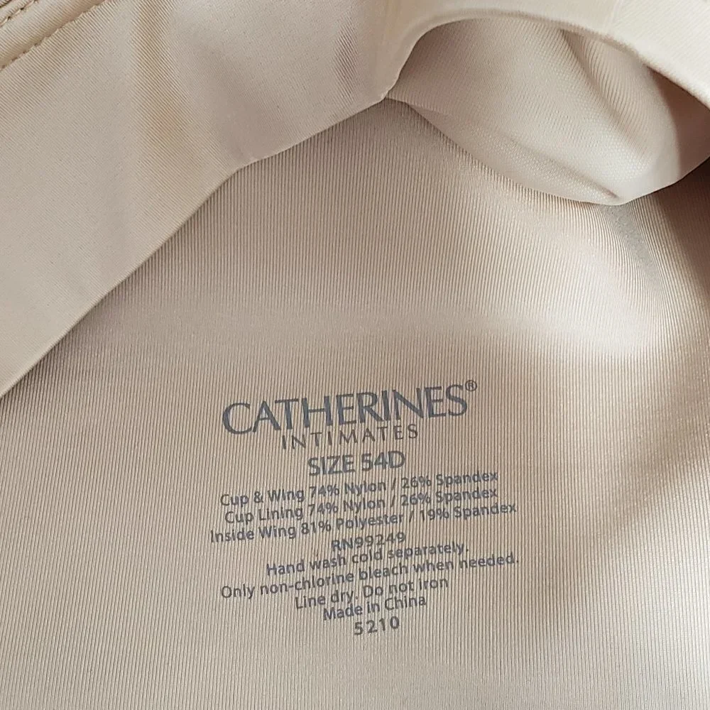 NWT  Catherines Intimates  Beige  No-Wire Back Smoother Bra  54D